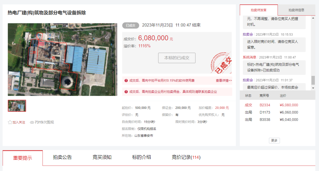 熱電廠(chǎng)拆除權(quán)拍賣(mài)引熱潮，溢價(jià)率1116%